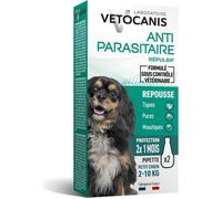 Pipettes Anti puces - VETOCANIS - 2x1 Mois sans Tiques, Puces, Moustiques - Antiparasitaire Chien 2 à 10 kg, A base de Margosa