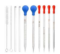 Pipettes en Verre,Pipette Graduée en Verre,0.5ml,1ml,2ml,3ml,5ml,10ml,Pipette Dropper con à Aspiration en Caoutchouc avec 2 PCS Brosse Nettoyage,pour Laboratoire Expériences Chimiques