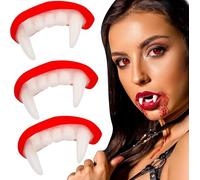 Pipihome 3 Pièces Dent de Vampire Rétractable Halloween Faux Dentier Crocs de Vampire Réutilisables Accessoires de Halloween d'horreur de Costume Cosplay de Fête pour Enfant Adulte (A)