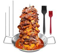 Pipihome Brochette verticale Broche Barbecue, Brochettes en Acier Inoxydable avec 3 pointes amovibles, Broche Barbecue, Rotissoire Verticale Le Kebab avec 2 Brosses (A)