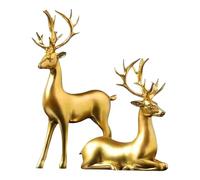 Pipihome Lot de 2 Figurine de Renne de Noel, Cerf Figurine Animaux, Statue de Elk de Golden, Decoration Noel Interieur pour Maison, Salon, Bureau, Fenêtre, Idées Cadeaux pour Nouveau Foyer (A)
