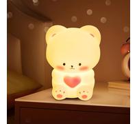Pipihome Veilleuse Bébé Ours, Veilleuse pour Enfants, Nomade Lampe de Chevet Enfant, Veilleuse Ours LED, Jolie Lampe de Nuit Alimentée par Piles pour Chambre D'enfant pour Déco Chambre (A)