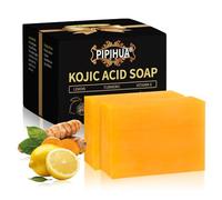 PIPIHUA Savon à l'acide kojique et au citron pour l'hyperpigmentation Savon pour l'acné avec Collagène, Curcuma, Collagène, Acide Hyaluronique (2×100g)