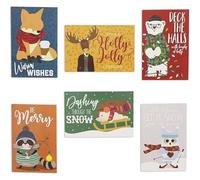 Pipilo Press Lot de 48 cartes de Noël Hipster 6 motifs animaux 10,2 x 15,2 cm