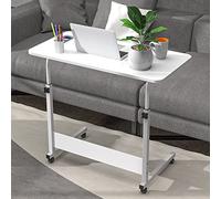 PIPIPOXER 80x40cm Table Roulante pour Lit Canapé, Tablee d'Appoint Bureau Mobile Réglable en Hauteur 62-85cm, tablle de Bureau Informatique 4 Roulante Verrouillable, pour Chambre, Blanc