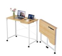PIPIPOXER 90x56x75cm Table de Bureau Pliante avec Roulante Verrouillable, Bureau d'Ordinateur Pliable, Table de Bureau avec Fente pour Pad, Cadre en Métal, Bureau Pliant pour Étudier, Imperméable,Bois