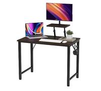 PIPIPOXER Bureau d'Ordinateur 80x40x75cm-91cm, Table de Bureau avec Support d'Écran et Crochet, Bureau PC Gaming Table, Bureau d'Écriture, Cadre en Métal, pour Étudier,Jouer,Travailler,Noir+Marron