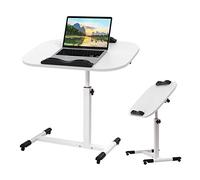 PIPIPOXER Bureau d'ordinateur réglable en Hauteur avec Plateau de 60 x 40 cm et 4 Roues pivotantes à 360 ° pour Ordinateur, Ordinateur Portable (H-Blanc, 60x40cm)