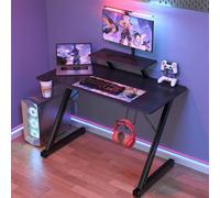 PIPIPOXER Bureau en Forme Z 100x55cm, Table Gaming avec Support d'Écran, Plateau en Fibre de Carbone, Design Ergonomique avec Porte Gobelet et Crochet pour Casque