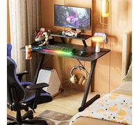 PIPIPOXER Bureau Gaming 100x55cm, Table Gamer Informatique Ergonomique en Fibre de Carbone, Avec Crochets pour Écouteurs et Porte-gobelet, Noir