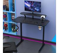 PIPIPOXER Bureau Gaming,100x55x74cm Bureau Gaming, Bureau Gamer Informatique Ergonomique, Table Gaming en Fibre de Carbone, Gaming Desk avec Porte Gobelet et Crochet pour Casque, Noir
