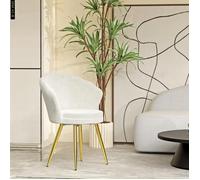 PIPIPOXER Fauteuil Velours Scandinave, Fauteuil Coquillage Blanc,Fauteuil design Pour Coiffeuse,Salon,Pieds en Or,64x43x80 cm