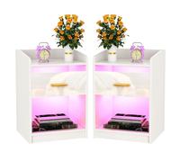 PIPIPOXER Lot de 2 Table de Chevet LED avec 1 Tiroirs, Table de Nuit Table de Chevet Blanche Haute Brillance, 16 Couleurs Lumières LED, 4 Modes de Luminosité pour Chambre à Coucher, 40x35x58cm, Blanc