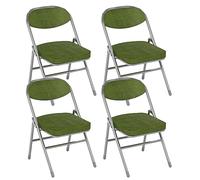 PIPIPOXER Lot de 4 Chaises Pliantes avec Dossier, Rembourrage 5cm, Chaise Velour Chaises de Salle à Manger Assise en Velours Côtelé, Chaise Cuisine Chaise Pliante Salle a Manger, Vert (46x41x80.3cm)