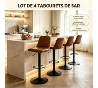 PIPIPOXER Lot de 4 Tabouret de bar simili-cuir vintage,chaise comptoir réglable pivot 360°,base trompette mobilier îlot cuisine