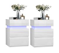 PIPIPOXER Table de Chevet avec lumières LED, Lot de 2 Tablle de Nuit Blanche avec 3 tiroirs, Tabllle d'Appoint, Table de Chevet Bois pour Chambre à Coucher Salon, 35x40x55cm, Blanc