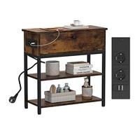 PIPIPOXER Table de Chevet avec Prise de Courant, Table de Chevet avec Ports USB et Prises, Table d'appoint à Rabat pour Petits espaces/Table d'appoint Fine pour Salon, Chambre à Coucher, Bureau