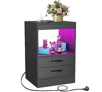 PIPIPOXER Table de Chevet avec Station de Charge, Table de Nuit LED Multifonctionnelle avec 2 Tiroir, 16 Couleurs LED, 4 Modes de Luminosité, Chevet de Lit pour Chambre(40x35x60cm), Noir