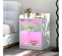 PIPIPOXER Table de Chevet LED avec 1 Tiroirs, Table de Nuit Blanche Haute Brillance, 16 Couleurs Lumières LED, 4 Modes de Luminosité pour Chambre à Coucher, 40x35x58cm, Blanc