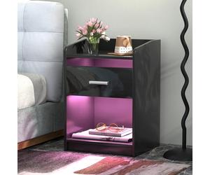 PIPIPOXER Table de Chevet LED avec 1 Tiroirs, Table de Nuit Blanche Haute Brillance, 16 Couleurs Lumières LED, 4 Modes de Luminosité pour Chambre à Coucher, 40x35x58cm, Noir