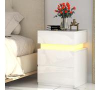 PIPIPOXER Table de Chevet LED avec 3 Tiroirs, Blanche Haute Brillance, avec Bande Multicolore Réglable, Tablle d'Appoint pour Chambre à Coucher, 35x40x55cm