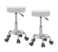PIPIPOXER Tabouret de Travail Rond 2 pièces en Cuir synthétique - Réglable en Hauteur - avec roulettes Réglable de 48 cm à 65 cm Siège Roulant pivotant Tabouret de Bureau,Blanc
