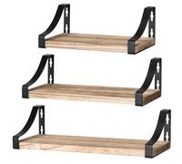 Pipishell étagère Murale avec Supports métalliques, Paulownia, Marron Clair | Lot d’étagères murales, charge de 10 kg par tablette, 3 tailles, supports à double sens, idéal pour chambre et salle de bain