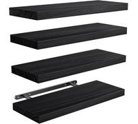 Pipishell Étagères Murales, Etagere Murale de 40 cm, étagères murales en Bois de Paulownia, Ensemble de 4 étagères en Bois pour Salle de Bain, Chambre, Bureau, Salon, Cuisine, etc. (Noir)