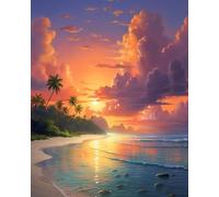 PIPISKY Kit de peinture par numéro amusant en famille,Île tropicale,coucher de soleil,nuages superposés,Art DIY facile à suivre pour tous les âges,ensemble de peinture complet,40x50cm,Sans cadre
