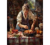 PIPISKY Kit innovant de peinture par numéro,libérez votre inspiration artistique.Grand-mère préparant des plats délicieux dans la cuisine(40x50cm,sans cadre)