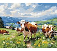 PIPISKY Kits de peinture par numéros pour adultes,Bonne vache tranquille,Créations sur toile:expérience révolutionnaire de peinture à l'huile numérique,40x50cm,Sans cadre