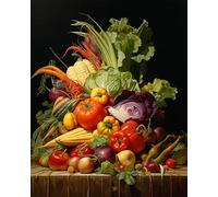 PIPISKY Peinture par numéro pour adultes,Légumes nature morte sur table,Perfection de la palette:ensembles de peinture par numéros personnalisables,40x50cm,Sans cadre