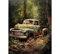PIPISKY Peinture par numéro pour adultes,Vieille voiture oubliée dans la forêt,Perfection de la palette:ensembles de peinture par numéros personnalisables,40x50cm,Sans cadre