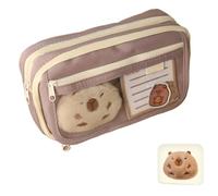 pipisweet Capybara Lot de 2 grandes trousses à crayons avec pinces, autocollants, clips et porte-clés pour enfants (avec poupée), D, Taille unique