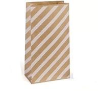 pipisweet Lot de 10 sacs en papier kraft, 1,8 kg, 12,7 x 7,5 x 24,9 cm, sacs à goûter, sacs à pain, sacs artisanaux, sacs à déjeuner en papier kraft marron avec pois blancs (rayures marron)