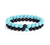 pipisweet Lot de 2 bracelets de distance pour couples en pierre naturelle œil de tigre de lave pour homme et femme Corde élastique Bijoux Cadeau, taille unique, 19 cm-6 mm_22, Agate