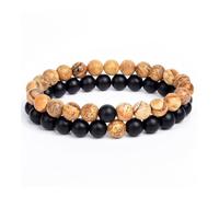 pipisweet Lot de 2 bracelets de distance pour couples en pierre naturelle œil de tigre de lave pour homme et femme Corde élastique Bijoux Cadeau, taille unique, 21 cm-8,3 pouces_8 mm_30, Agate
