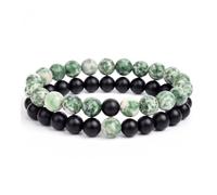 pipisweet Lot de 2 bracelets de distance pour couples en pierre naturelle œil de tigre de lave pour homme et femme Corde élastique Bijoux Cadeau, taille unique, 17 cm-6 mm_34, Agate