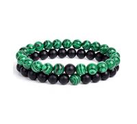pipisweet Lot de 2 bracelets de distance pour couples en pierre naturelle œil de tigre de lave pour homme et femme Corde élastique Bijoux Cadeau, taille unique, 19 cm-6 mm_16, Agate