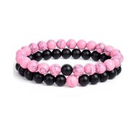 pipisweet Lot de 2 bracelets de distance pour couples en pierre naturelle œil de tigre de lave pour homme et femme Corde élastique Bijoux Cadeau, taille unique, 19 cm-8 mm_20, Agate
