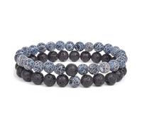 pipisweet Lot de 2 bracelets de distance pour couples en pierre naturelle œil de tigre de lave pour homme et femme Corde élastique Bijoux Cadeau, taille unique, 19 cm-8 mm_37, Agate