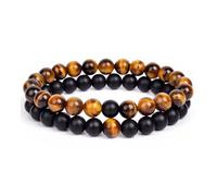 pipisweet Lot de 2 bracelets de distance pour couples en pierre naturelle œil de tigre de lave pour homme et femme Corde élastique Bijoux Cadeau, taille unique, 17 cm-6,7 inch_8 mm_5, Agate