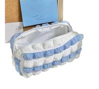 pipisweet Lot de 2 trousses à crayons Kawaii Puffs pour fille - Jolie trousse coréenne pour le bureau, la rentrée scolaire, les étudiants, bleu/blanc, Taille unique