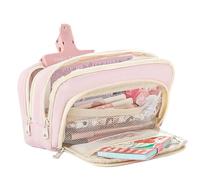 pipisweet Lot de 2 trousses à crayons multicouches de grande capacité, une boîte de papeterie simple et polyvalente pour étudiants et trousse de rangement de maquillage, rose, Taille unique