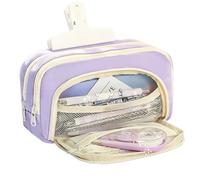 pipisweet Lot de 2 trousses à crayons multicouches de grande capacité, une boîte de papeterie simple et polyvalente pour étudiants et trousse de rangement de maquillage, violet, Taille unique