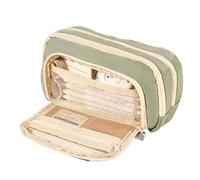 pipisweet Lot de 2 trousses à crayons multicouches de grande capacité, une boîte de papeterie simple et polyvalente pour étudiants et trousse de rangement de maquillage, Vert, Taille unique