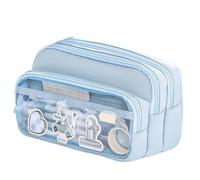 pipisweet Lot de 2 trousses à crayons transparentes exquises pour étudiants - Grand sac de rangement multifonctionnel et pratique pour papeterie, bleu, Taille unique