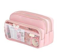 pipisweet Lot de 2 trousses à crayons transparentes exquises pour étudiants - Grand sac de rangement multifonctionnel et pratique pour papeterie, rose, Taille unique