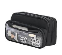 pipisweet Lot de 2 trousses à crayons transparentes exquises pour étudiants - Grand sac de rangement multifonctionnel et pratique pour papeterie, Noir , Taille unique