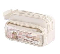 pipisweet Lot de 2 trousses à crayons transparentes exquises pour étudiants - Grand sac de rangement multifonctionnel et pratique pour papeterie, beige, Taille unique